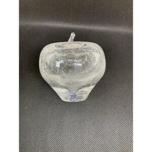 RARE Vintage Larson Crystal Art Crackle Glass 3¼"‎ Apple Paperweight USA